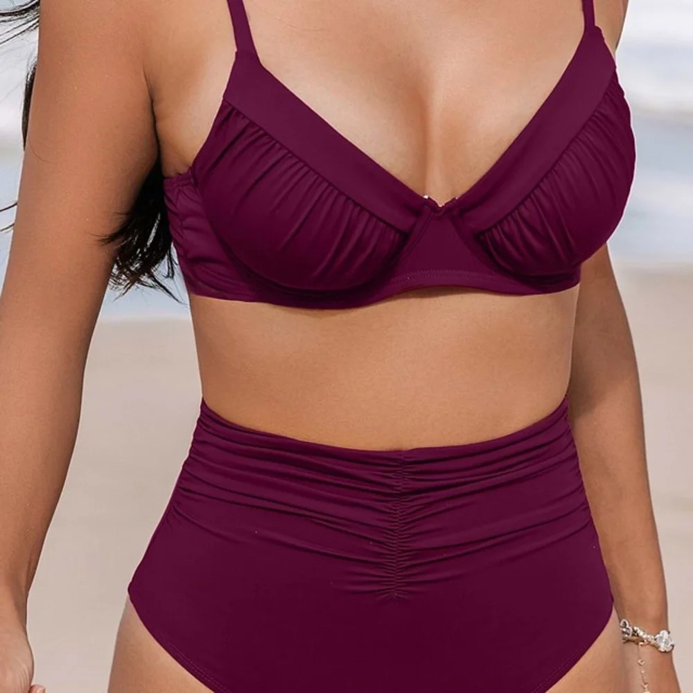 Cupshe Swim Plunging Bikini Top & High-Rise Sculpt Bottoms Set XS NWT